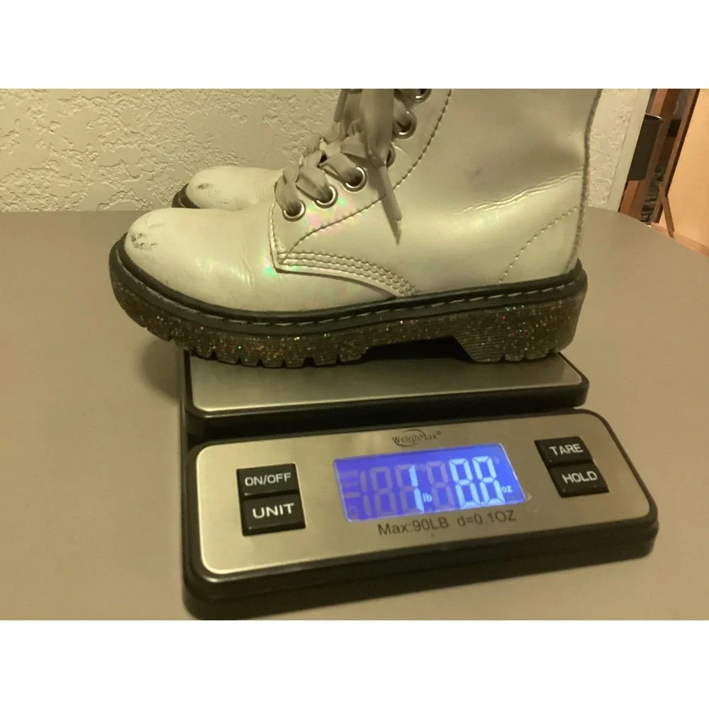Dr Martens Boots Kids Size 12 Iridescent White Glitter‎ Sole Side Zip Delaney